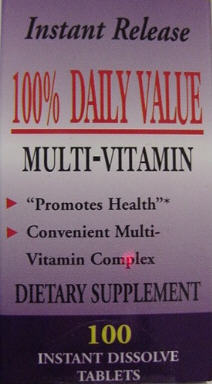 100% Daily Vitamins (60 instant dissolving micro tabs): One a day gives you more nutrients than most of the expensive, indigestible, multi vitamin pills do.